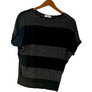 Christina Paris Black & Silver Knit short-sleeve Sweater L mesh cropped casual